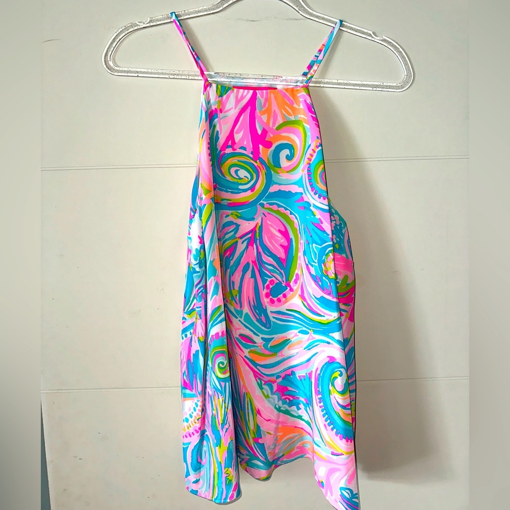 Lilly Pulitzer Rae Silk Top Carnivale Coral Pink Blue Floral : SIZE L